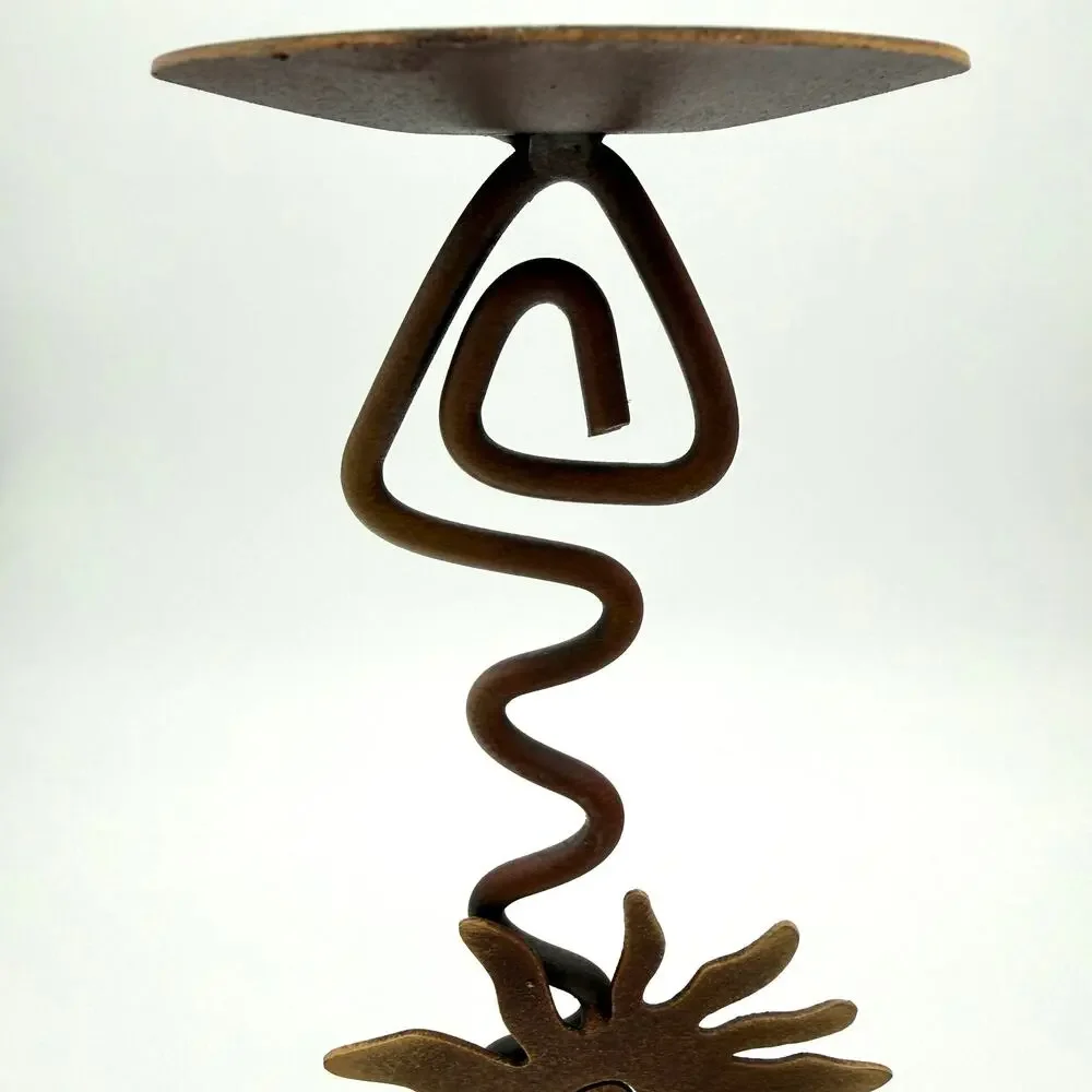 Vtg Mexico Wrought Iron Whimsy Sun Candle Holder Rustic Folk Art Celestial 10